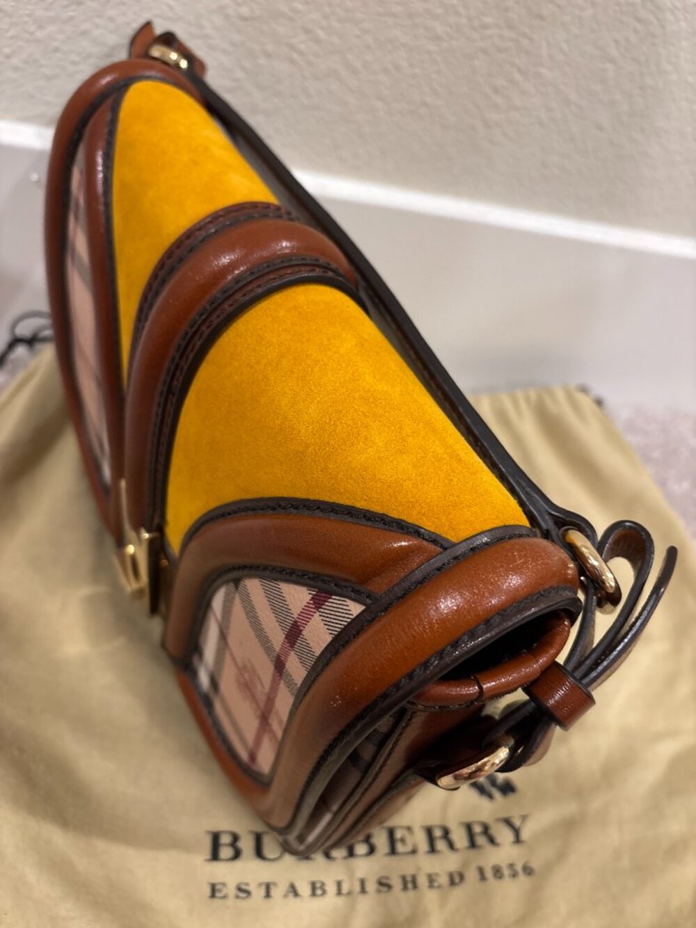 Burberry Haymarket Check Multicolor Top Handle Crossbody Bag - Picture 12 of 16